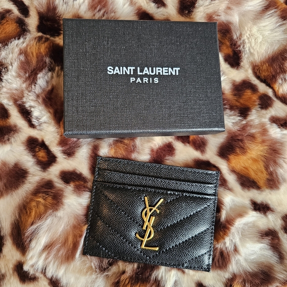 Saint Laurent Accessories - Saint Laurent Black Quilted Card Case with Gold YSL Emblem